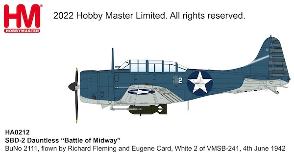 Douglas SBD-2 Dauntless US Navy "Battle of Midway" BuNo 2111, flown by Richard Fleming and Eugene Card,  White 2 of VMSB-241, 4th June 1942  HA0212