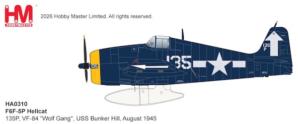 F6F-5P Hellcat US Navy, 135P, VF-84 "Wolf Gang", USS Bunker Hill,  August 1945  HA0310