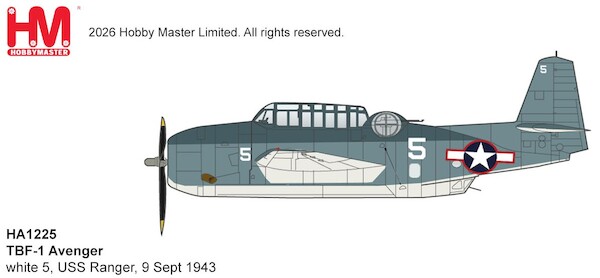 Grumman TBF-1 Avenger white 5, USS Ranger, 9 Sept 1943  HA1225