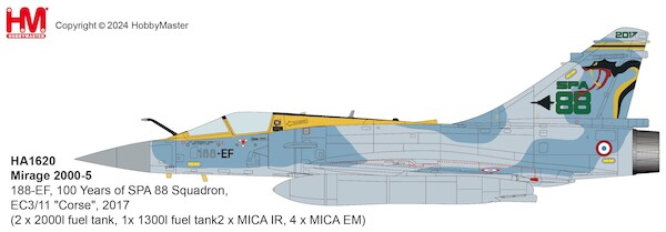 Dassault Mirage 2000-5 188-EF/45, 100 Years of SPA 88 Squadron,  EC3/11 "Corse", 2017 (2 x 2000l fuel tank, 1x 1300l fuel tank 2 x MICA IR, 4 x MICA EM)  HA1620