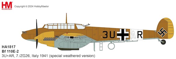 Bf110E-2 Messerscmitt Luftwaffe, 3U+AR, 7./ZG 26, Italy 1941 (special weathered version) HA1817