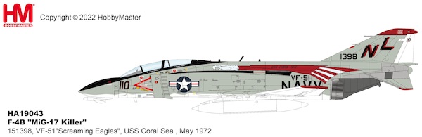 McDonnell Douglas F-4B Phantom II  US Navy, "MiG-17 Killer" 151398, VF-51"Screaming Eagles", USS Coral Sea ,  May 1972  HA19043
