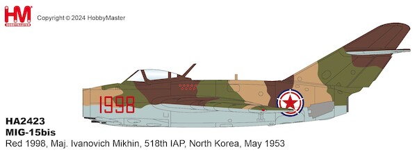 MIG15bis Red 1998, Maj. Ivanovich Mikhin, 518th IAP,  North Korea, May 1953  HA2423