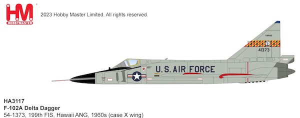 F102A Delta Dagger, USAF, 54-1373, 199th FIS, Hawaii ANG, 1960s (case X wing)  HA3117
