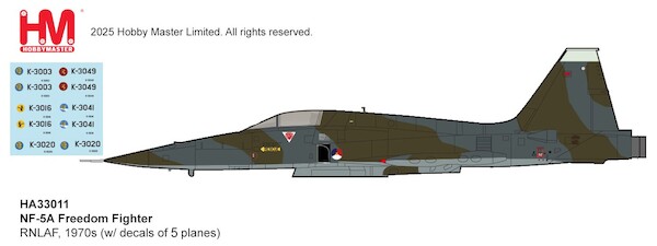 Northrop F-5A Freedom Fighter RNLAF, KLU, Royal Netherlands Air Force 1970s (w/ decal for 5 planes)  HA33011