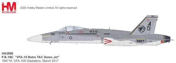 F/A-18C Hornet US Navy "VFA-15 Retro TAC Demo Jet" 164718, VFA-106 Gladiators, March 2017  HA3590