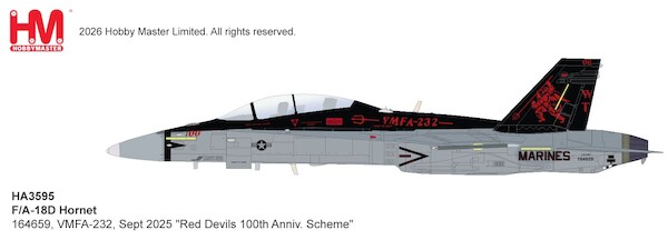 F/A-18D Hornet 164659, VMFA-232, Sept 2025 "Red Devils 100th Anniv. Scheme" HA3595