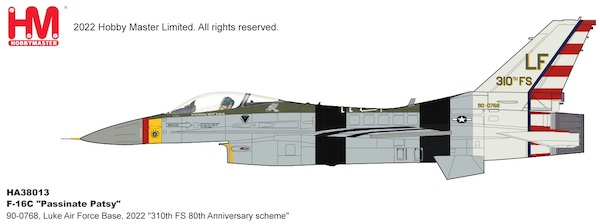 F16C Fighting Falcon USAF "Passionate Patsy" 90-0768, Luke Air Force Base, 2022 "310th FS 80th Anniversary scheme" HA38013