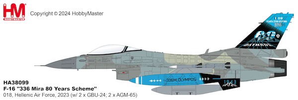 F16 "336 Mira 80 Years Scheme" 018, Hellenic Air Force, 2023 (w/ 2 x GBU-24; 2 x AGM-65) HA38099