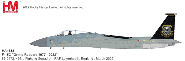 McDonnell Douglas F15C USAF "Grimp Reapers 1977 - 2022" 86-0172, 493rd Fighting Squadron, RAF Lakenheath, England , March 2022 HA4533