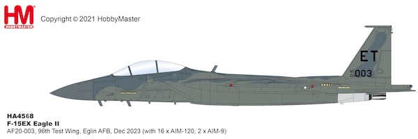 McDonnell Douglas F15EX Eagle II USAF, AF20-003, 96th Test Wing, Eglin AFB, Dec 2023 (w/16 x AIM-120, 2 x AIM-9) HA4568