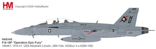 F/A-18F "Operation Epic Fury" 166461, VFA-41, USS Abraham Lincoln,  28th Feb. 2026 (w/ 4 x AGM-158)  HA5145