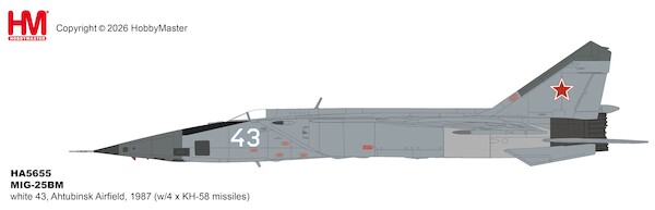 MIG-25BM white 43, Ahtubinsk Airfield, 1987 (w/4 x KH-58 missiles)  HA5655