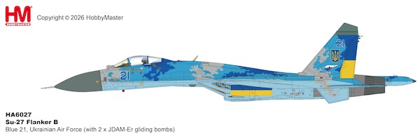 Sukhoi Su27 Flanker B  Blue 21, Ukrainian Air Force (with 2 x JDAM-Er gliding bombs)  HA6027