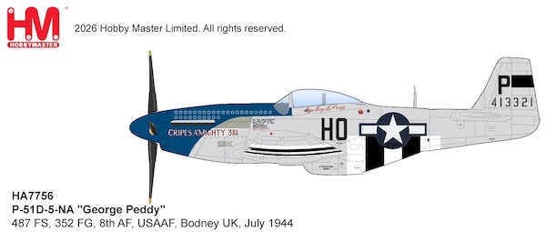 P51D-5-NA Mustang "George Peddy" 487 FS, 352 FG, 8th AF, USAAF, Bodney UK, July 1944 HA7756