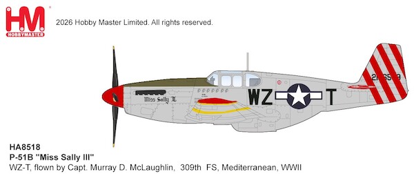 P51B Mustang USAAF "Miss Sally III" WZ-T, flown by Capt. Murray D. McLaughlin,  309th  FS, Mediterranean, WWII  HA8518