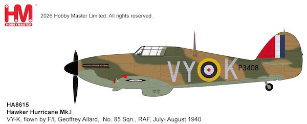 Hawker Hurricane Mk.I "Battle of Britain" flown by F/L Geoffrey "Sammy" Allard, No .85 Sqn., RAF, July-Aug. 1940 HA8615