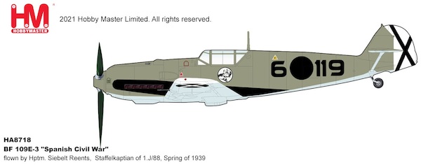 Messerschmitt Bf109E-3 "Spanish Civil War" flown by Hptm. Siebelt Reents, Staffelkapitan of 1.J/88, Spring of 1939 HA8718