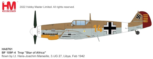 Messerschmitt Bf109F-4 Trop Luftwaffe "Star of Africa" flown by Lt. Hans-Joachim Marseille, 3./JG 27, Libya, Feb 1942 HA8761