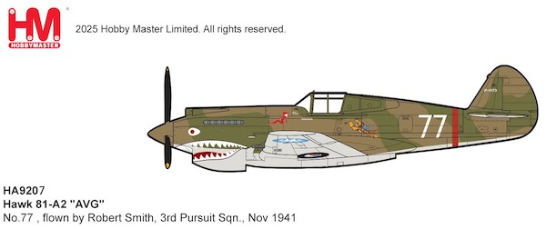 Curtiss P-40B Warhawk Diecast Model AVG Flying Tigers 3rd PS Hell's Angels, White 77, Robert Smith, Burma, November 1941 HA9207