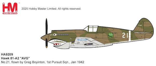Curtiss P-40B Hawk 81A-2 "AVG" No.21, flown by Greg Boyinton, 1st Pursuit Sqn., Jan 1942 HA9209