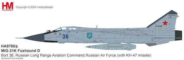 MIG31K Foxhound D Bort 36, Russian Long Range Aviation Command, Russian Air Force (w/extra 4 x R-37 missiles) HA9705b