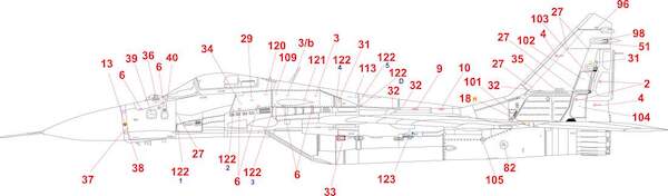 Mikoyan MiG29 Russian stencil double decal sheet HAD32067
