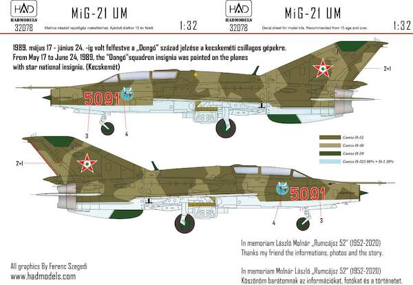 Mikoyan MiG-21 UM 5091 "Dongó" Squadron with star national insignias HAD32078