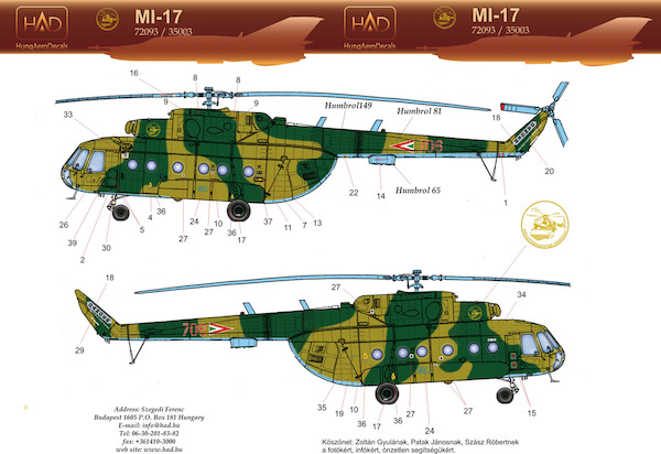 Mil Mi17 Hip (Hungarian AF) plus full Stencil Data  HAD35003