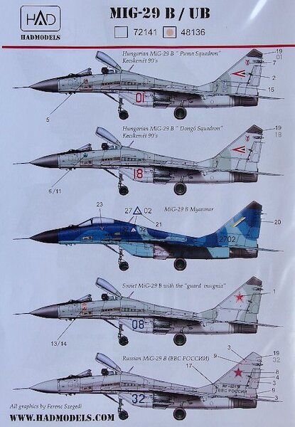Mikoyan MiG29B / MiG29UB (Myanmar 2702, Russian blue 32, 08, HungAF OC / full numbers)  HAD48136
