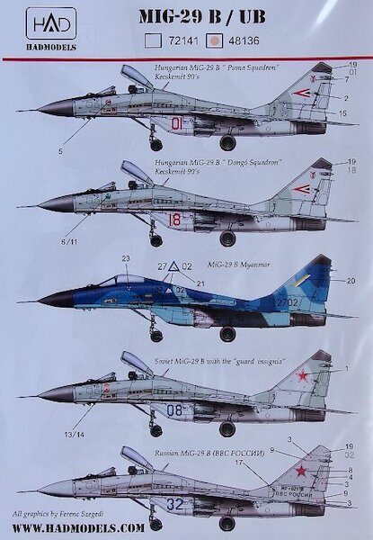Mikoyan MiG29B / MiG29UB (Myanmar 2702, Russian blue 32, 08, HungAF OC / full numbers) HAD48136