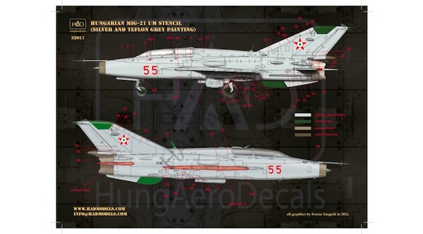 Mikoyan MiG21UM Stecils for silver, Grey and NVA scemes  HAD48157