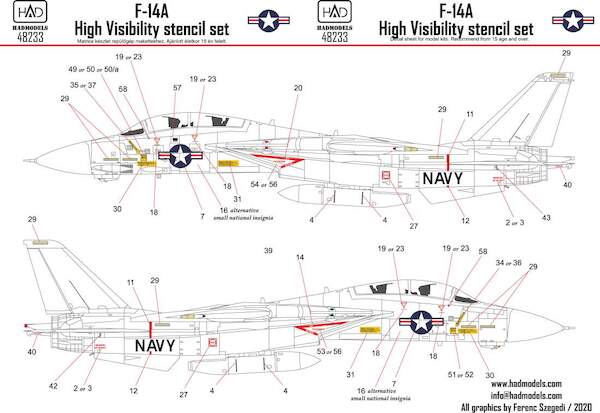 Grumman F14A Tomcat Hi-Viz Stencil and Markings set HAD48233