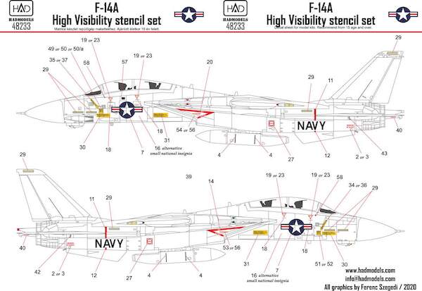 Grumman F14A Tomcat Hi-Viz Stencil and Markings set  HAD48233