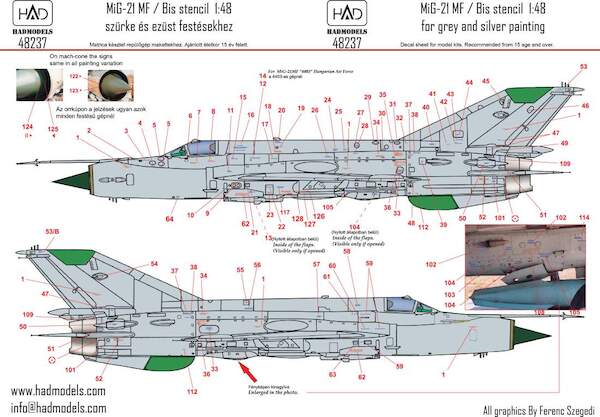 Mikoyan MiG21MF/Bis Fishbed  Stencils Part 2 Blue stencils on silver planes  (Hungarian AF)  HAD48237