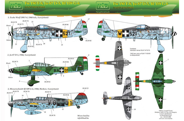 Messerschmitt BF109G-6, Junkers Ju87D-5 Stuka, FW190F-8 (Hung AF) HAD72031