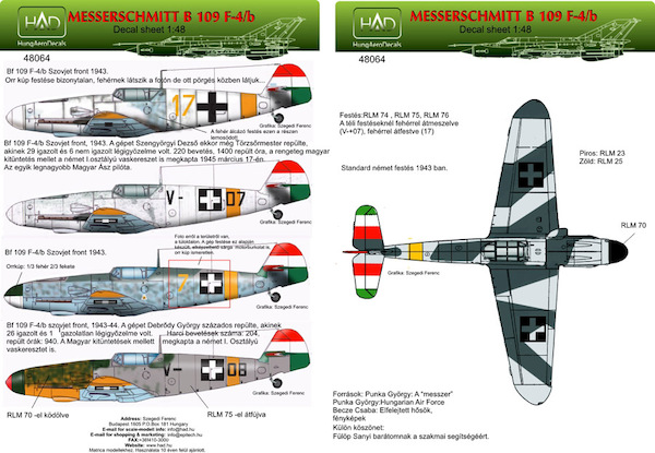 Messerschmitt Bf109F-4 (Magyar srga 17, V-+08, V-+07, srga 7)  HAD72065
