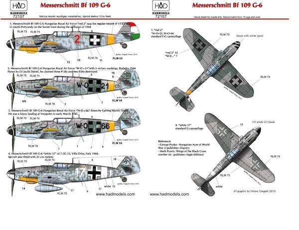 Messerschmitt Bf 109 G-6 (W0+21, W0+66, red 2; german white17) HAD72107