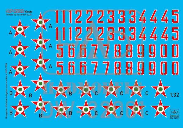 Hungarian National Insignia and Numbers 1950-1990 Dry Water Decal  HADDW32001