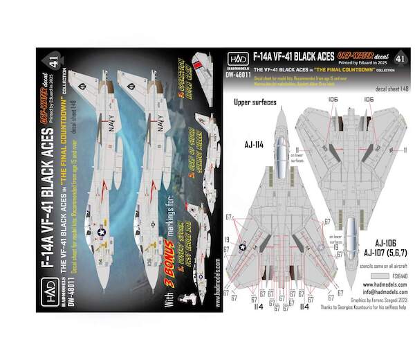 F14A Tomcat (VF41 Black ACES, US Navy) Dry Water Decal  HADDW48011