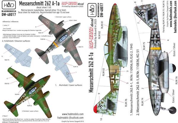 Messerschmitt Me262A-1a  Dry Water Decal  HADDW48017