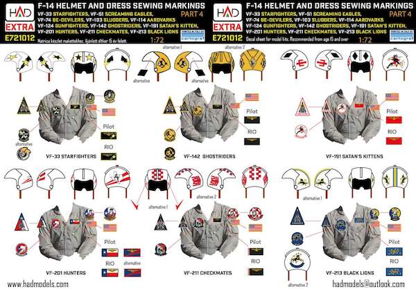Helmet and dress Sewing Patches for F14's of  VF-33, VF-51, VF-74, VF-103, VF-114, VF-124, VF-142, VF-191, VF-201, VF-211 and VF-213  HADE321012