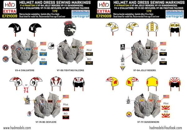 Helmet and dress Sewing Patches for F4's of  VF-84 Jolly Rogers, VF-111 Sundowners, VX4, VF74  Be-Devillers and VF96 Fighting Falcons  HADE481009