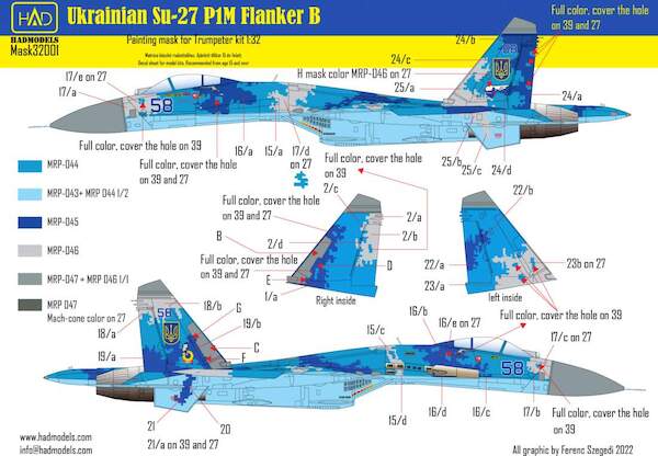 Sukhoi Su27P1M Flanker B Ukrainian Digital Camouflage painting mask (Trumpeter) HADMASK32001