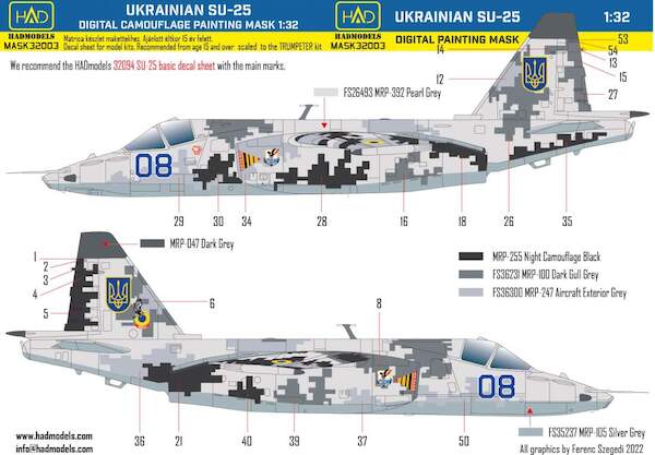 Sukhoi Su25 Frogfoot Ukrainian Digital  Camouflage  painting mask  (Trumpeter)  HADMASK32003