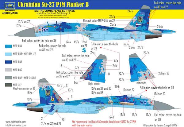 Sukhoi Su27P1M Flanker B Ukrainian Digital Camouflage painting mask (Great Wall Hobby) HADMASK48001