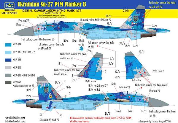 Sukhoi Su27P1M Flanker B Ukrainian Digital Camouflage painting mask (Zvezda) HADMASK72001