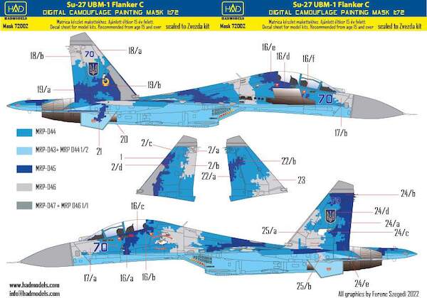 Sukhoi Su27UBM-1 Flanker C Ukrainian Digital Camouflage painting mask (Zvezda) HADMASK72002