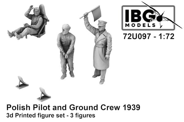 Polish pilot and ground crew 1939 - 3d printed figure set  (3 figures) -  72U097