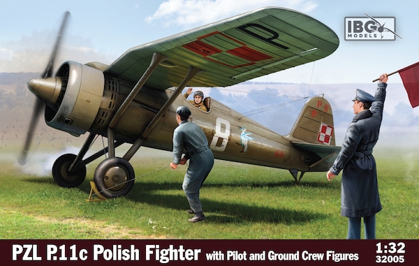 PZL P.11c Polish Fighter with Pilot and Ground Crew Figures - IBG32005